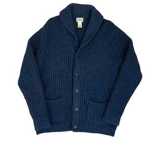 LL Bean Navy/Green 100% Lamb’s Wool Button Down Sweater